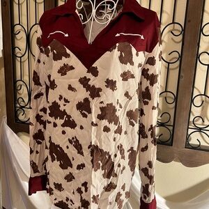 Cruel Girl Maroon and Cream Western Blouse